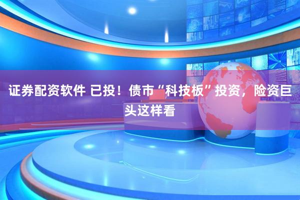 证券配资软件 已投！债市“科技板”投资，险资巨头这样看